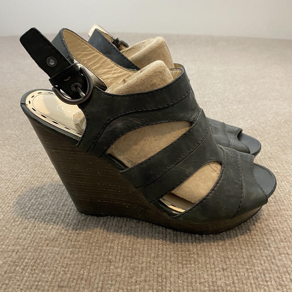 Coach Jazlyn Sandals Womens Size 9.5 Black Leather Slingback Wedge F2370J10